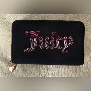 Juicy Couture Black Velour Rhinestone Logo Wallet